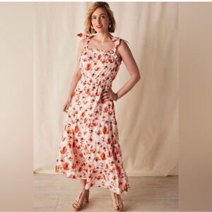 Matilda‎ Jane Red Poppy Floral Maxi Dress Women’s XL Tie Strap Ruffle Cotton